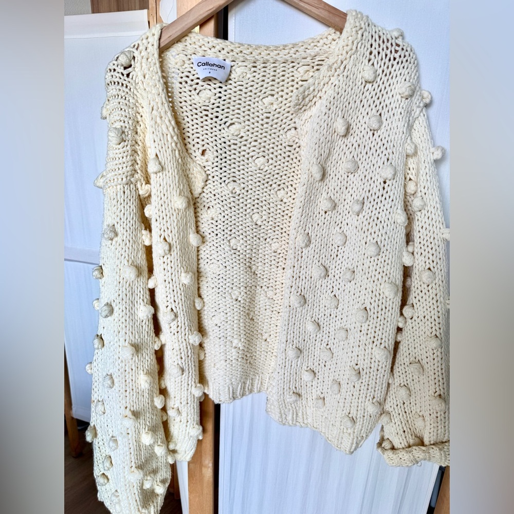 Callahan Cream Textured Pom-Pom Cardigan